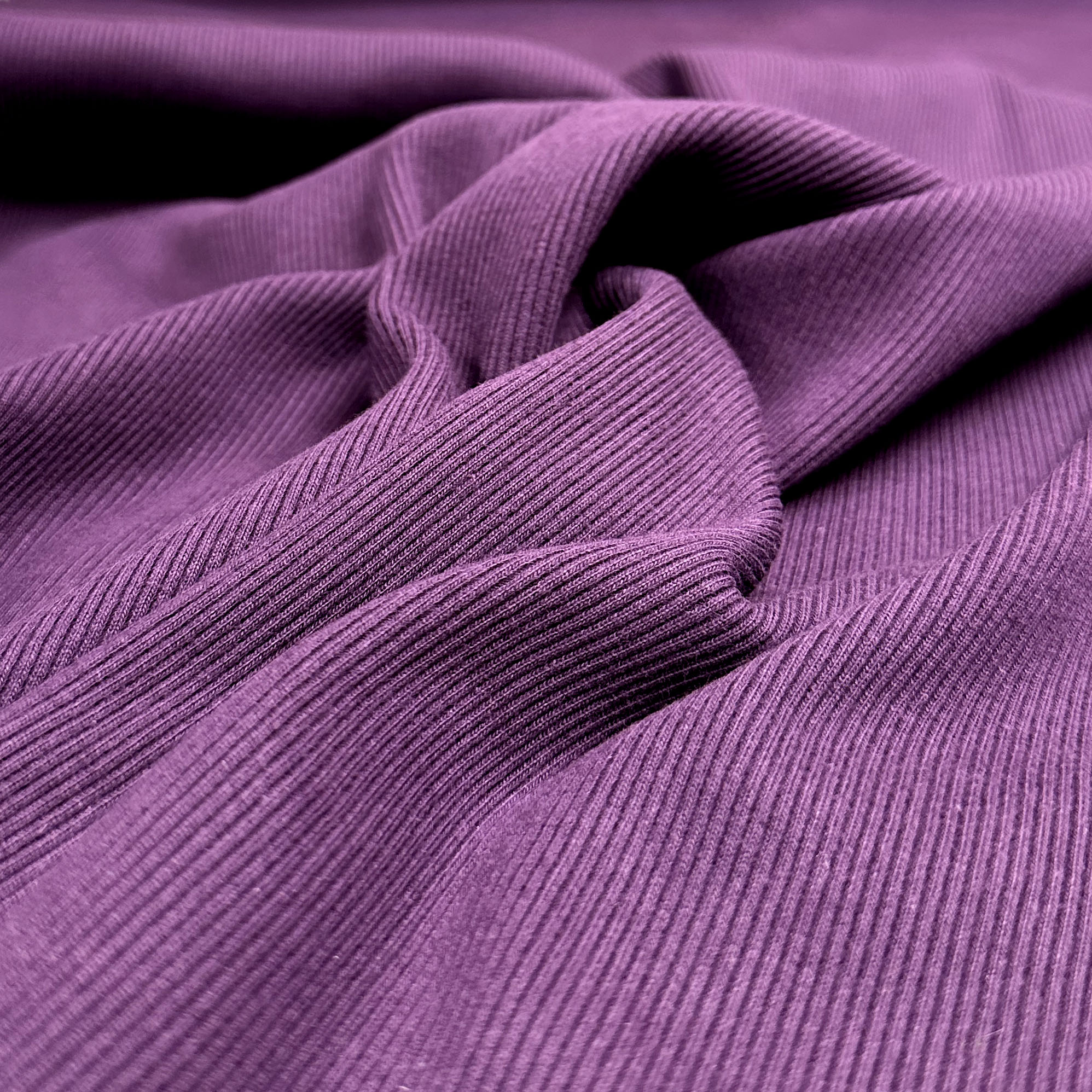GOTS grovstrikket ribb - MØRK LILLA / pris per 0,5 m