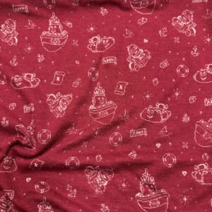 100% merinoull jersey, Rød med båter - per 0,5 m